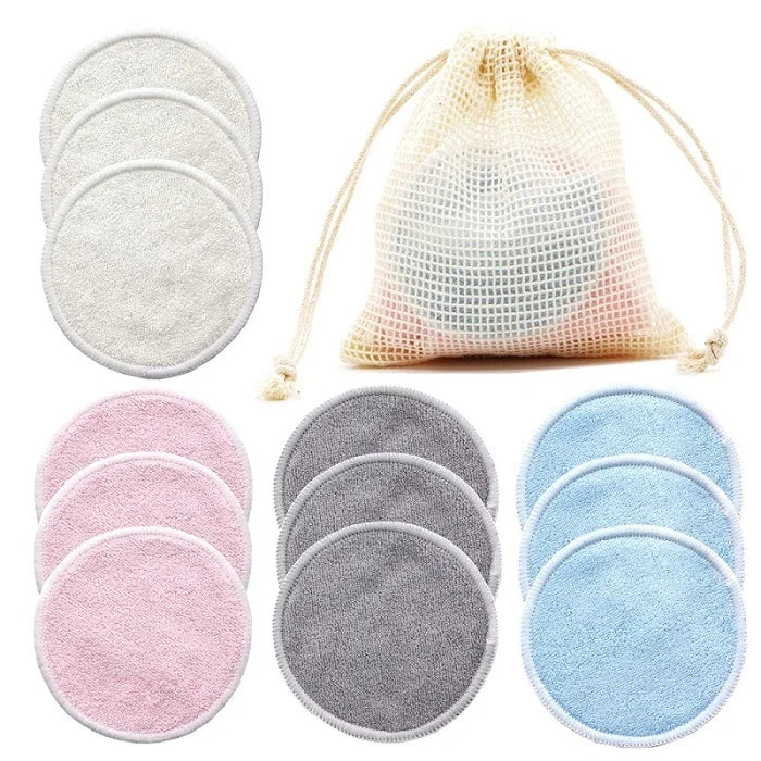 Reusable Bamboo Makeup Remover Pads 12Pcs/Bag Washable Rounds Cleansing Facial Cotton Make up Removal Pads Tool