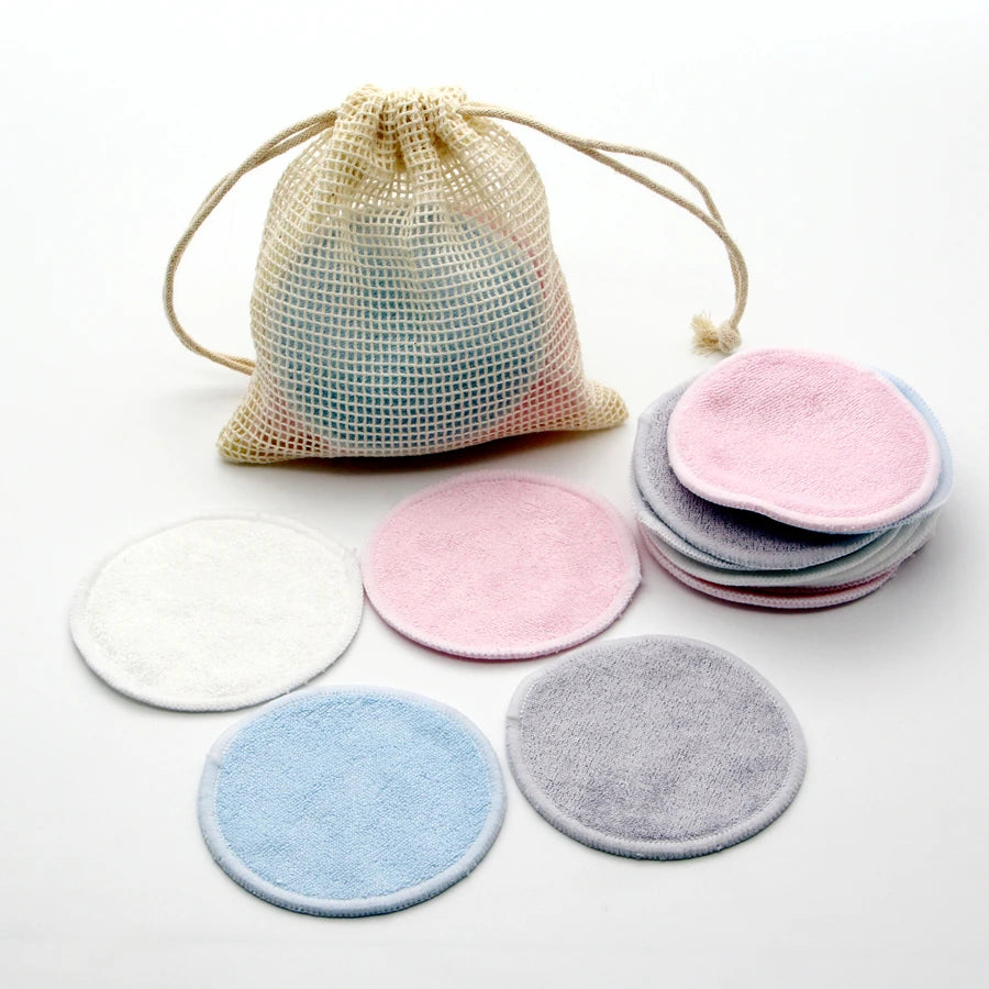 Reusable Bamboo Makeup Remover Pads 12Pcs/Bag Washable Rounds Cleansing Facial Cotton Make up Removal Pads Tool