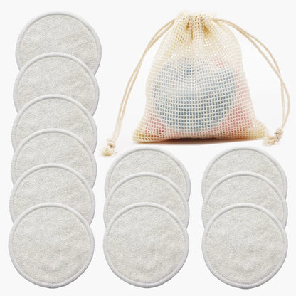 Reusable Bamboo Makeup Remover Pads 12Pcs/Bag Washable Rounds Cleansing Facial Cotton Make up Removal Pads Tool