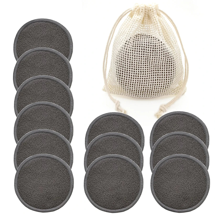 Reusable Bamboo Makeup Remover Pads 12Pcs/Bag Washable Rounds Cleansing Facial Cotton Make up Removal Pads Tool